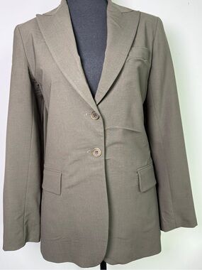 Vintage Y2K Theory Made in USA Olive Green Wool Blazer Lady Jacket Tailored Sz S
